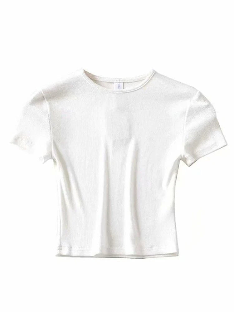 Fashion Casual 2024 Summer Woman Slim Fit t-shirt tight Cotton Short-Sleeve O-neck tee Crop Tops