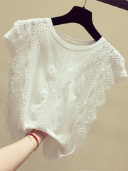 Fashion Clothing Solid Shirt Summer 2024 Womens Tops and Blouses Lace Patchwork Blusas