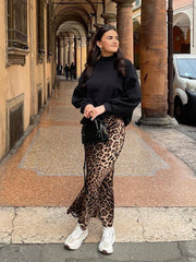 Fashion Leopard Printing Long Skirts For Women Elegant Loose High Waist Midi Skirts Female Summer Chic Lady Casual Streetwear