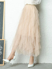 Fashion Tutu Tulle Skirt Women Long Maxi Skirt 2024 Spring Summer Korean Black Pink High Waist Pleated Skirt Female