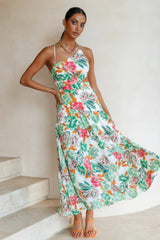 Floral Asymmetric Cami Midi Dress Green