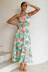 Floral Asymmetric Cami Midi Dress Green