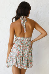 Floral Knot Halter Neck Backless Mini Dress