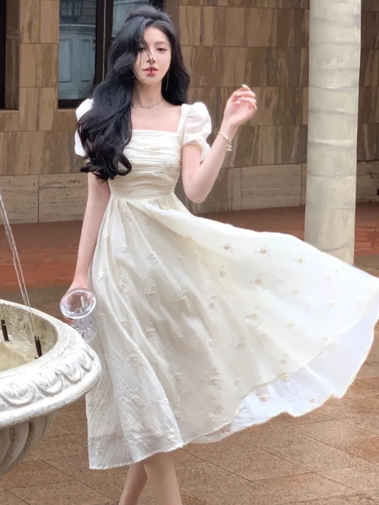 France Elegant Evening Party Dresses for Women Summer 2024 New Princess Embroider Midi Vestidos Female Prom Robe Slim Clothes