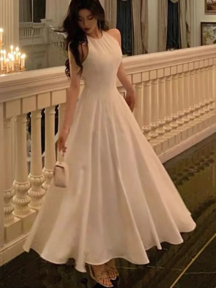 France Vintage Evening Party Long Dresses for Women Solid Sleeveless A-line Princess Wedding Prom Robe New Spring Vestido Mujer