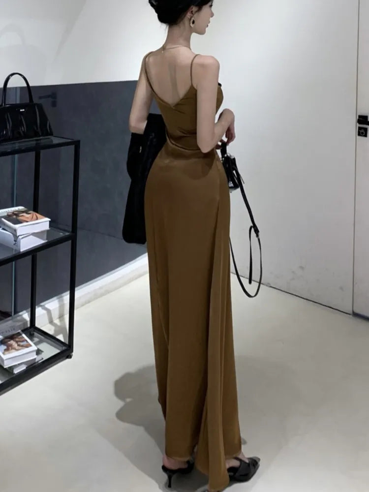 French Vintage Evening Party Dress Spaghetti Strap Long Dresses for Women Summer New Backless Slim Prom Robe Maxi Vestidos Mujer