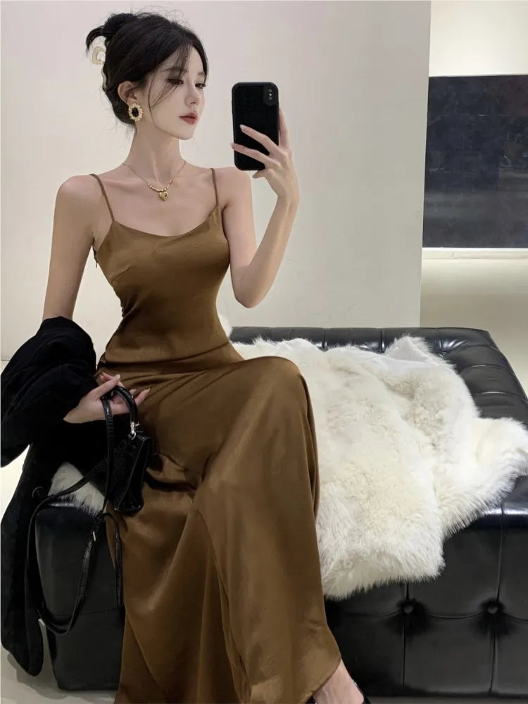 French Vintage Evening Party Dress Spaghetti Strap Long Dresses for Women Summer New Backless Slim Prom Robe Maxi Vestidos Mujer