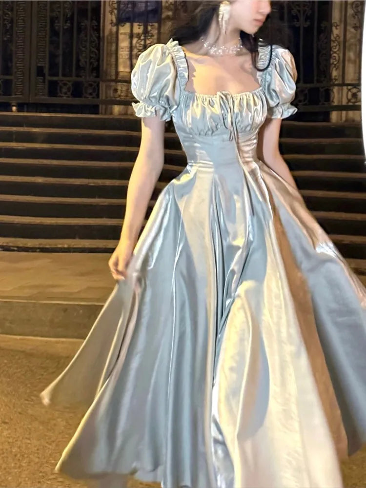 French Vintage Evening Party Dress Women 2024 Summer Elegant Romantic Prom Robe Vestidos Korean A-line Graduation Dresses New