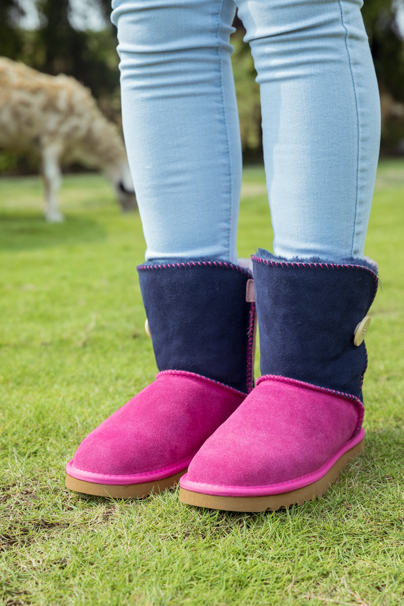 SMAIBULUN Ugg | COLOR BLOCK SIDE BUTTON SUEDE BOOT - FUCHSIA