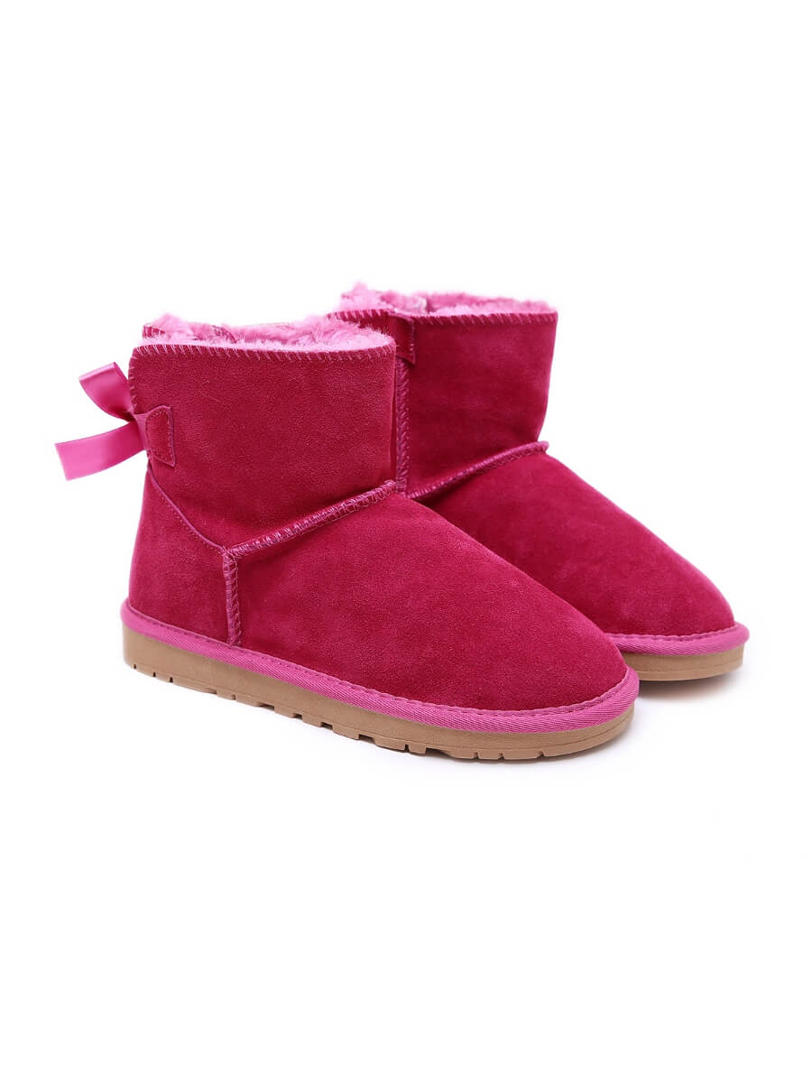 SMAIBULUN Ugg | Ribbon Bow Faux Fur-Lined Mini Ugg Boots