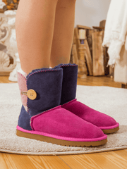 SMAIBULUN Ugg | COLOR BLOCK SIDE BUTTON SUEDE BOOT - FUCHSIA