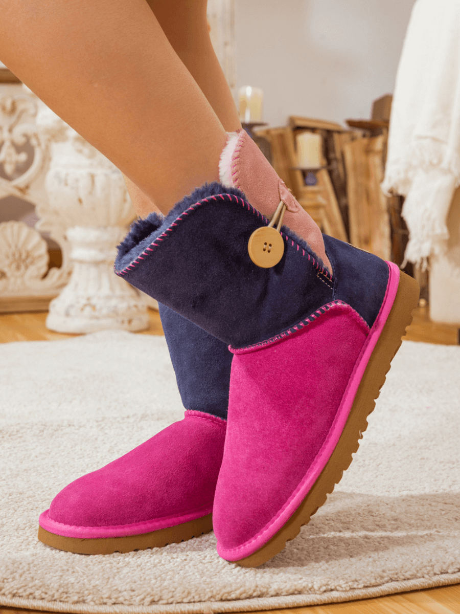 SMAIBULUN Ugg | COLOR BLOCK SIDE BUTTON SUEDE BOOT - FUCHSIA