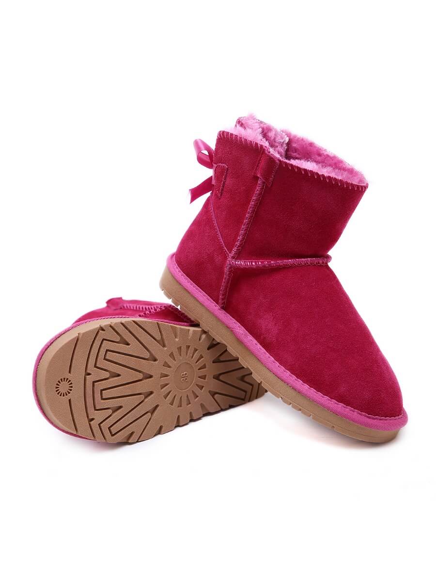 SMAIBULUN Ugg | Ribbon Bow Faux Fur-Lined Mini Ugg Boots