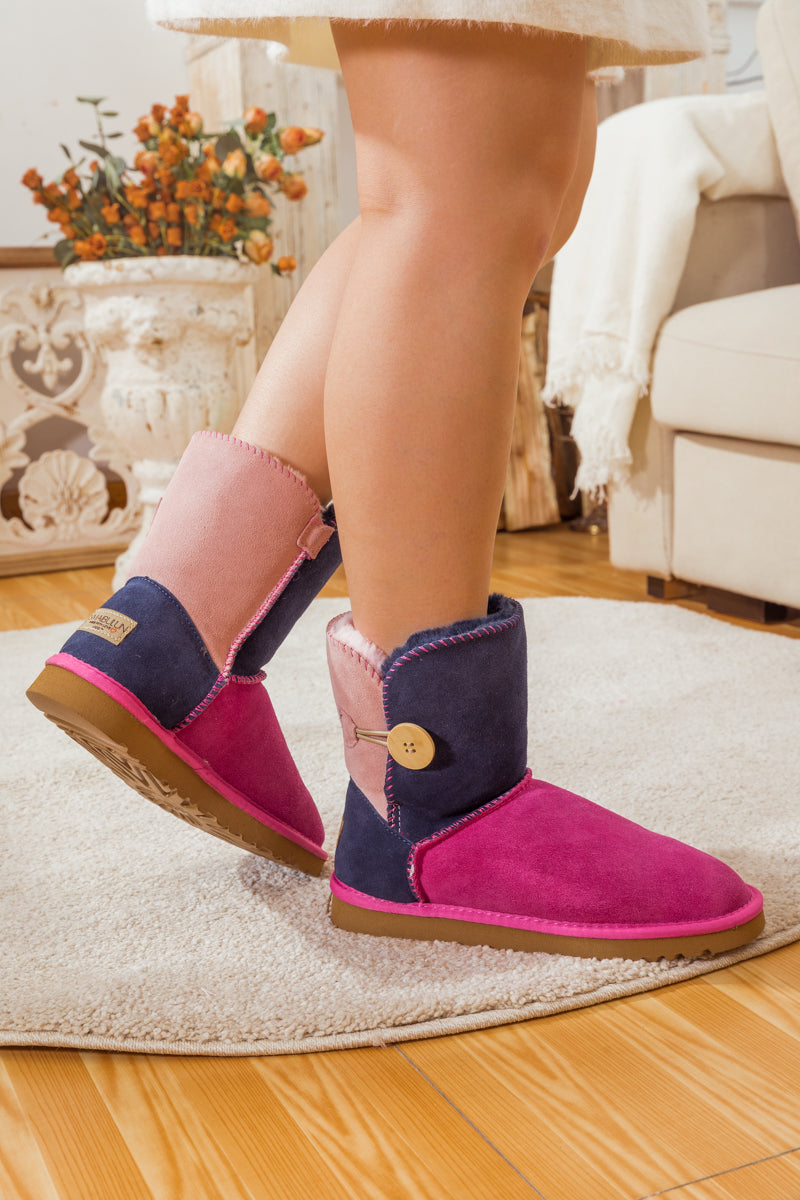 SMAIBULUN Ugg | COLOR BLOCK SIDE BUTTON SUEDE BOOT - FUCHSIA