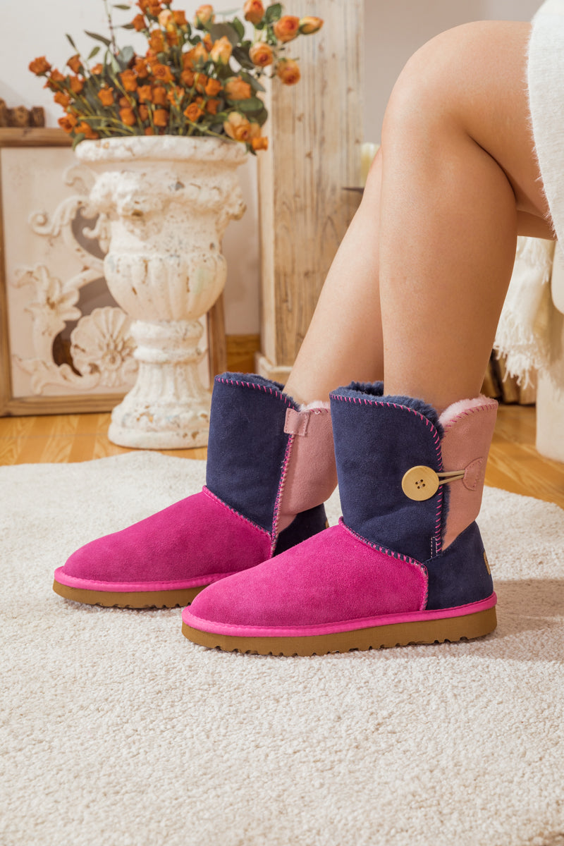 SMAIBULUN Ugg | COLOR BLOCK SIDE BUTTON SUEDE BOOT - FUCHSIA