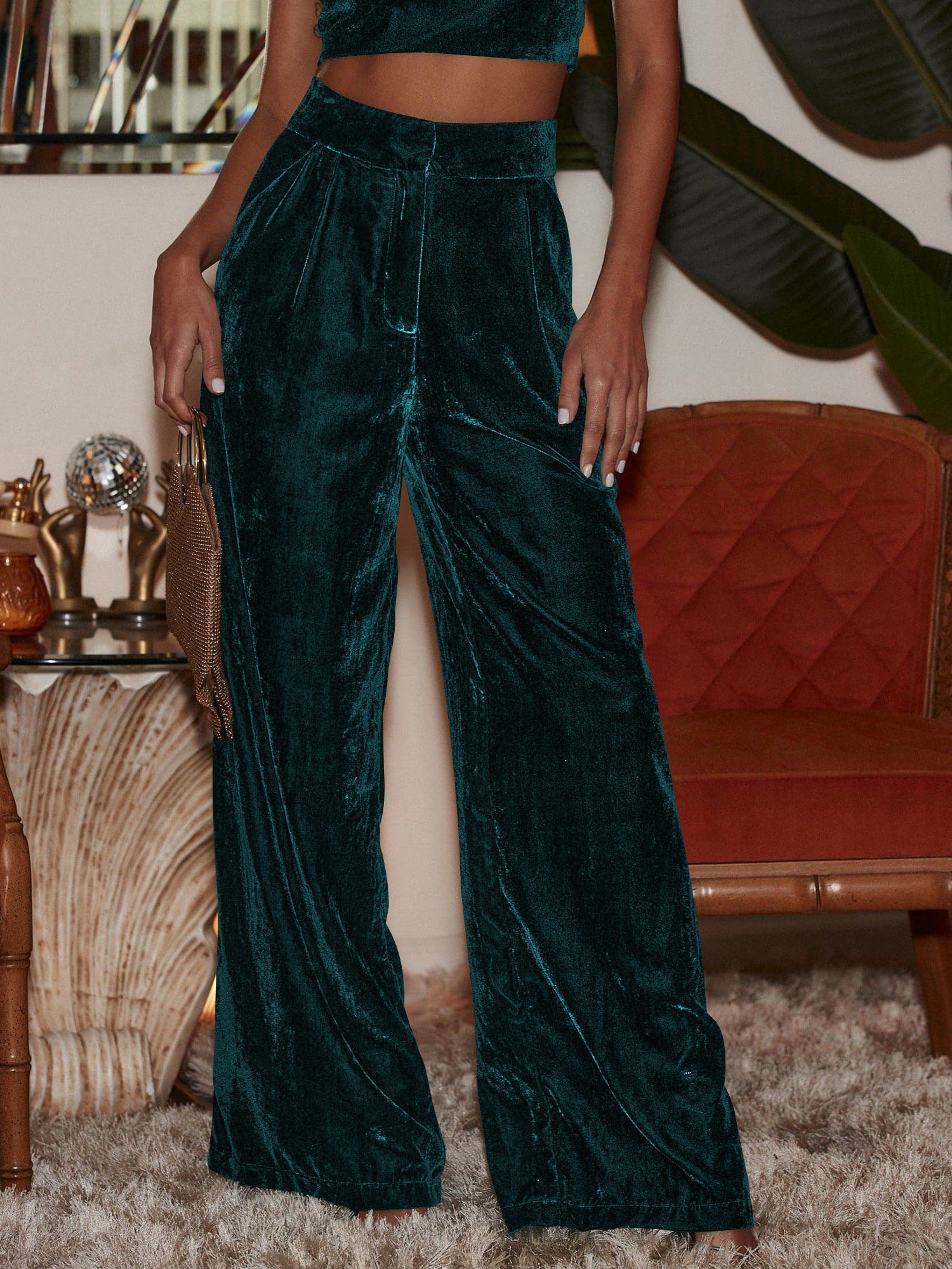 Claudia Velvet Pants - Emerald