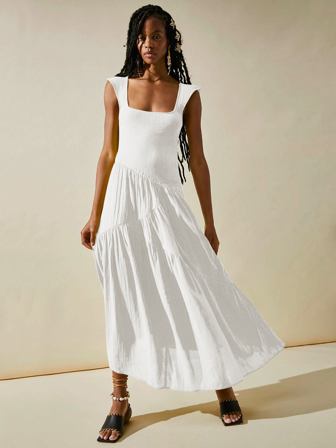 Feminine Frills Smocked Maxi Dress - White