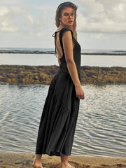 Feminine Frills Smocked Maxi Dress - Black