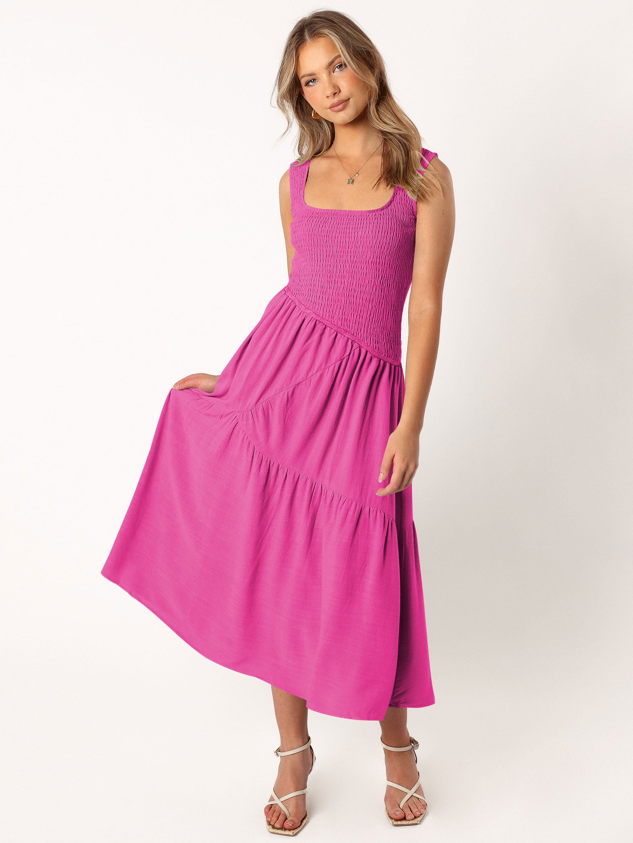 Feminine Frills Smocked Maxi Dress - Rose Pink