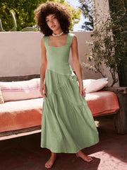 Feminine Frills Smocked Maxi Dress - Sage