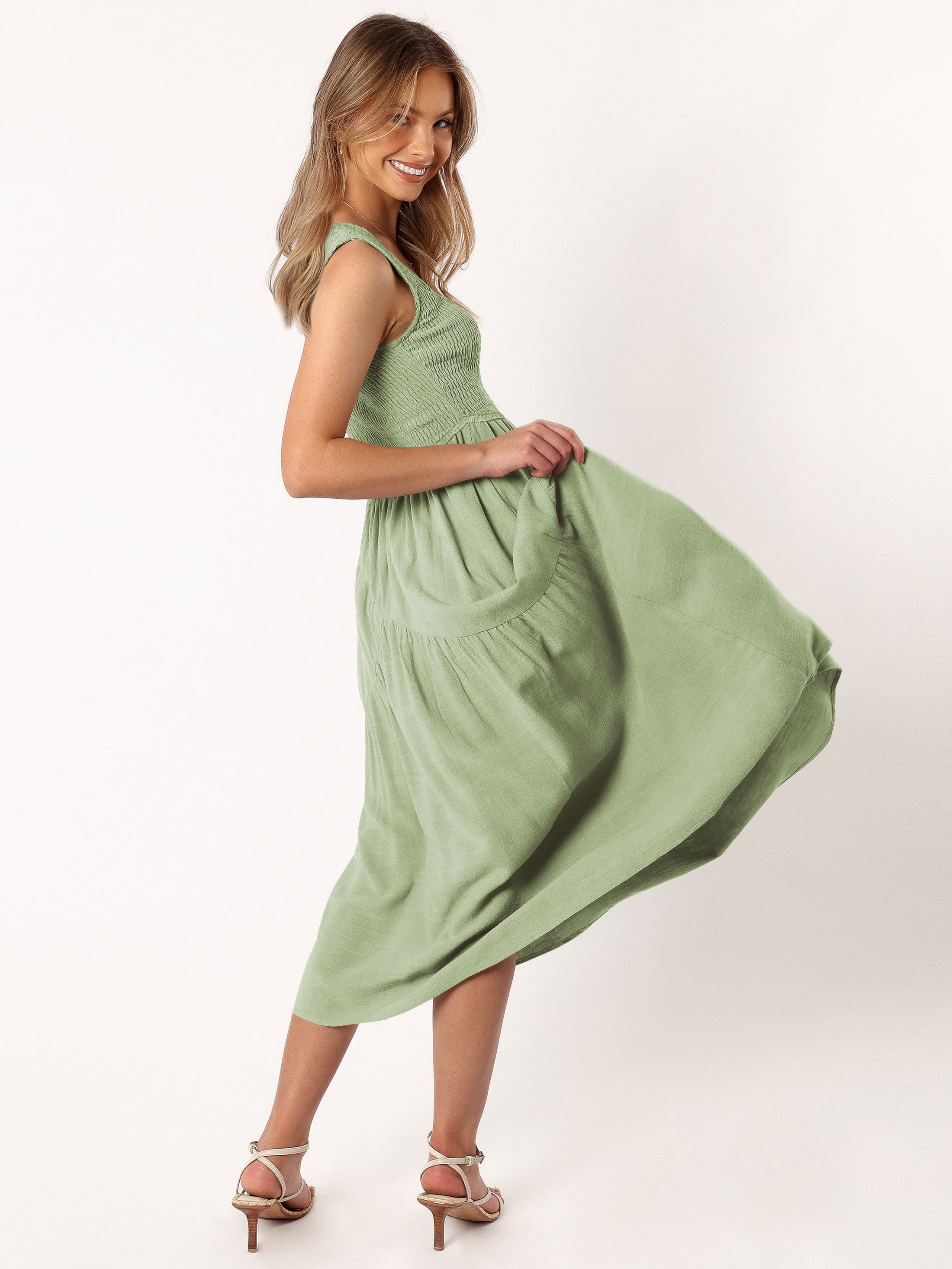 Feminine Frills Smocked Maxi Dress - Sage