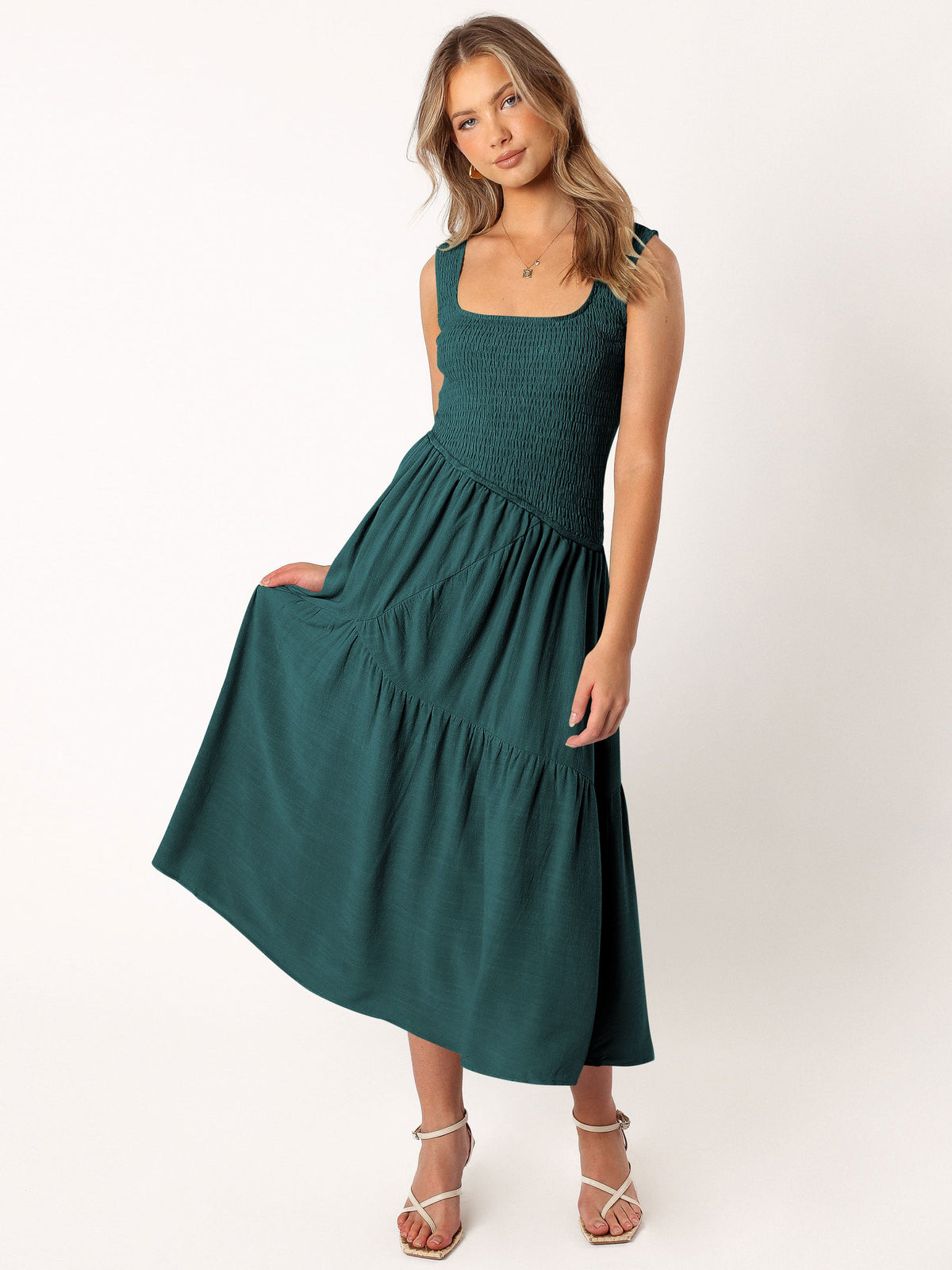 Feminine Frills Smocked Maxi Dress - Teal