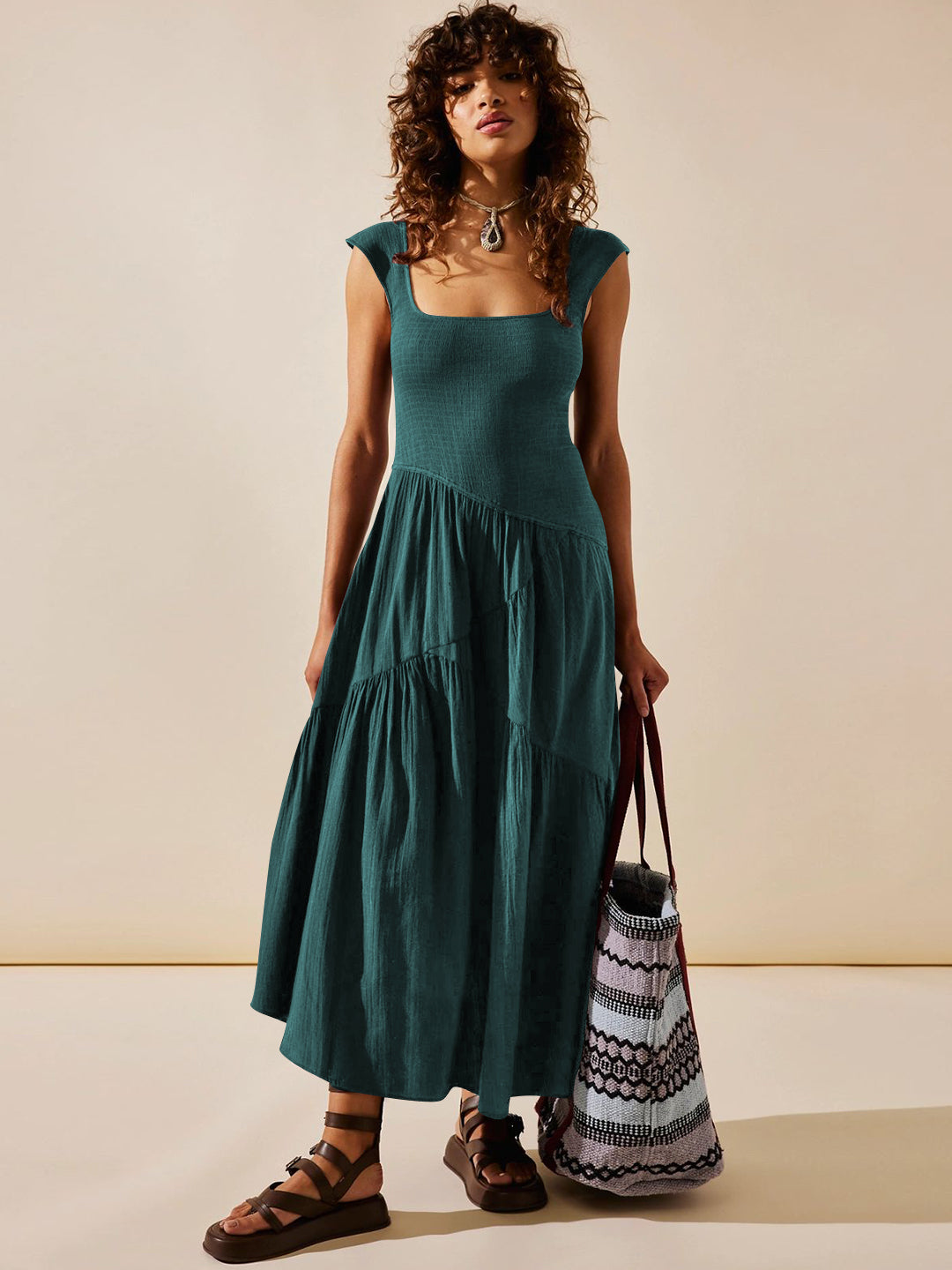 Feminine Frills Smocked Maxi Dress - Teal