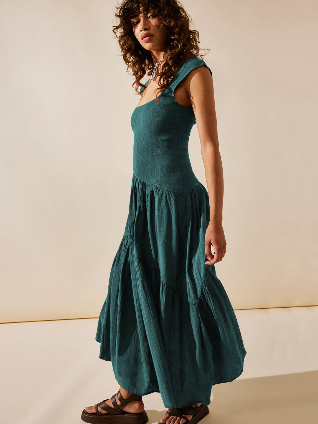 Feminine Frills Smocked Maxi Dress - Teal