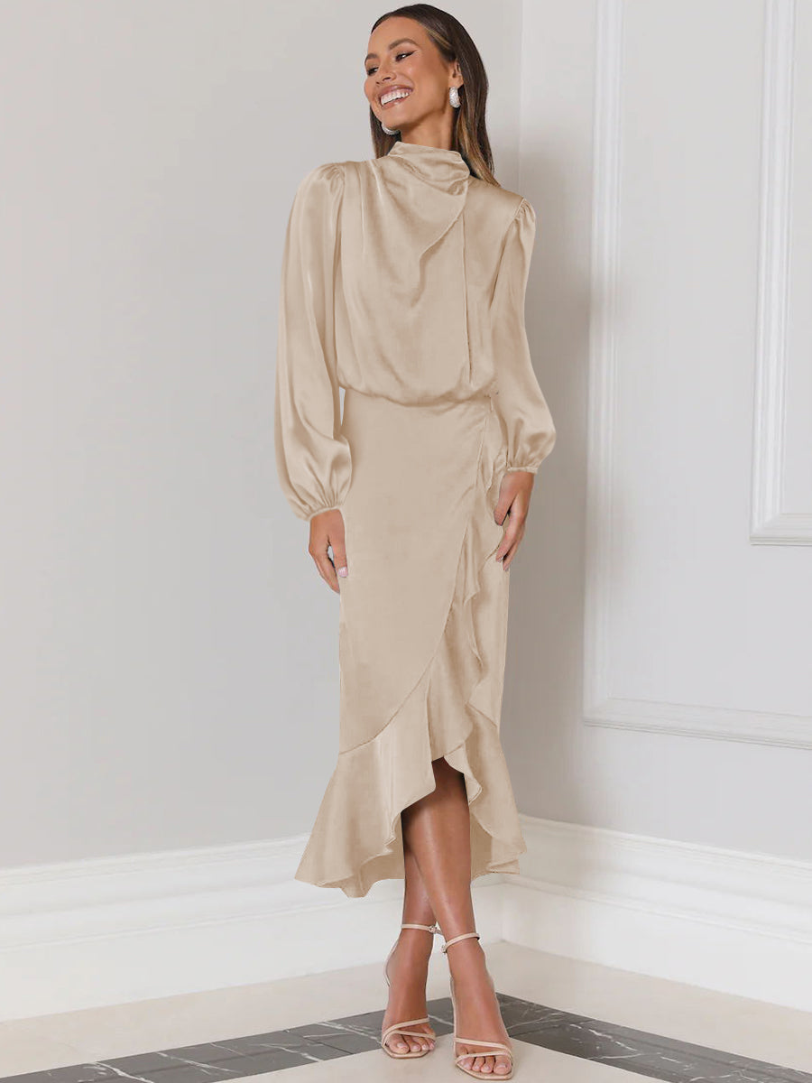 Lissell Satin High Low Midi Dress - Champagne