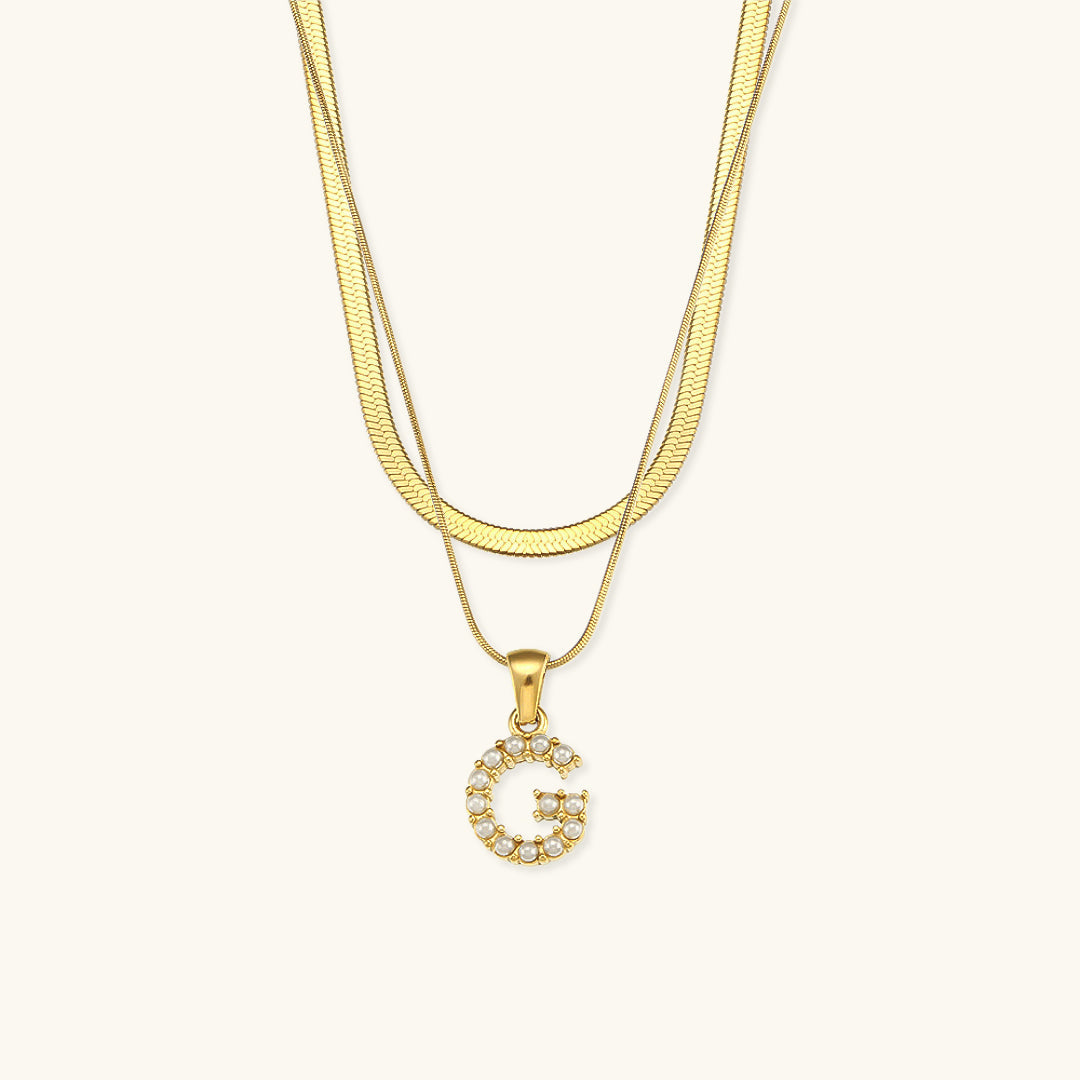 Opal Charm - Layered Gold Initial Necklace