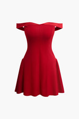 Glenda Red Off Shoulder Pleated Mini Dress