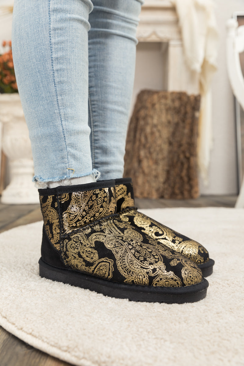 SMAIBULUN Ugg | Embroidered Faux Fur-Lined Leather Suede Boot