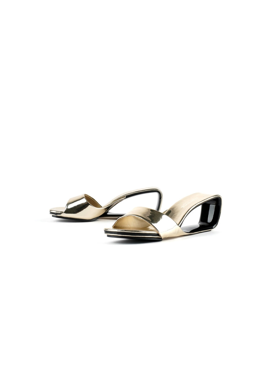 JadyRose | Twisted Upper Heel Genuine Leather Golden Slide