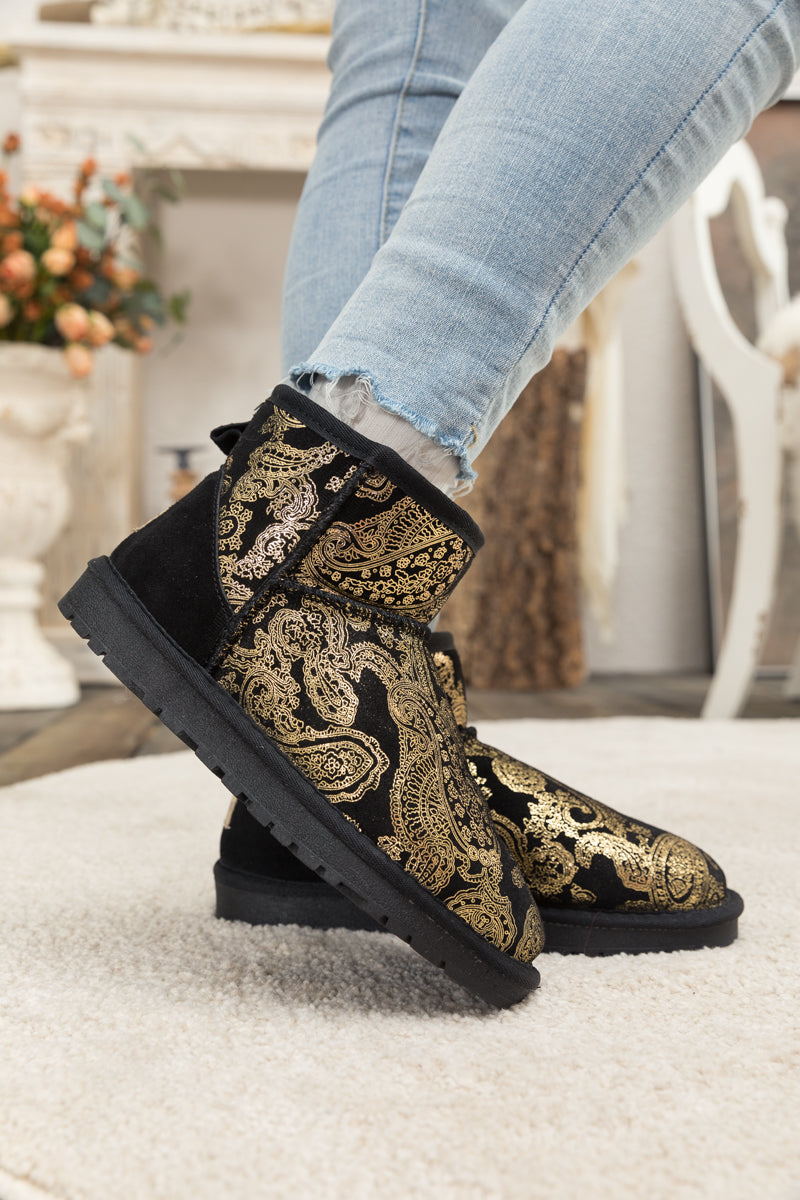 SMAIBULUN Ugg | Embroidered Faux Fur-Lined Leather Suede Boot