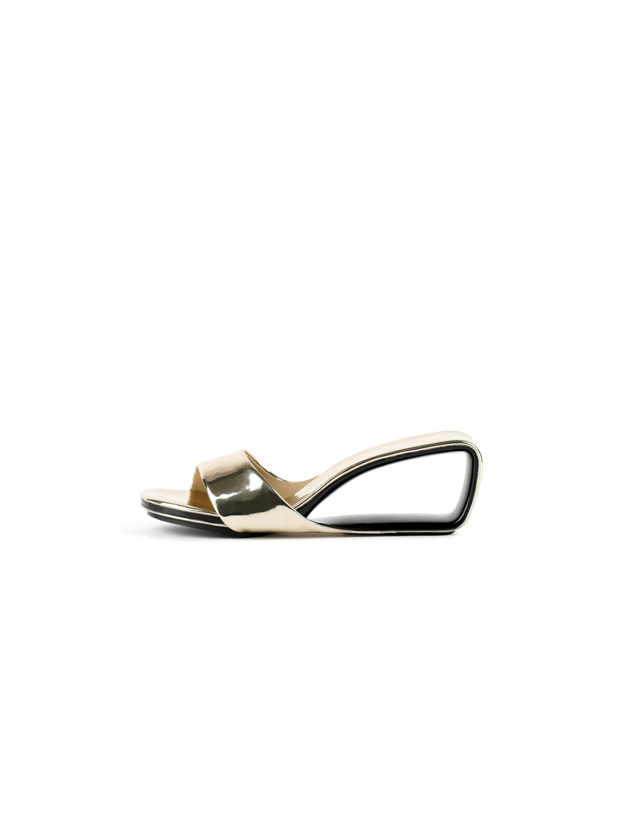 JadyRose | Twisted Upper Heel Genuine Leather Golden Slide