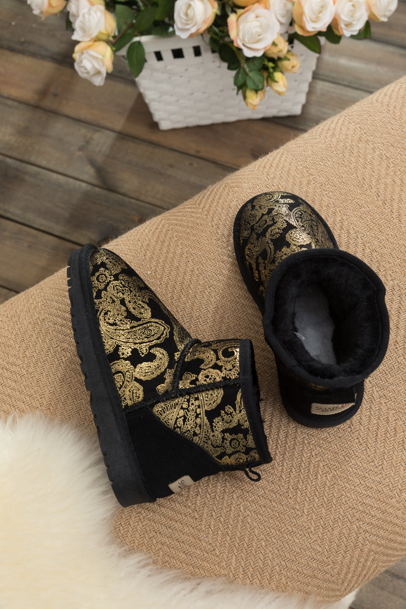 SMAIBULUN Ugg | Embroidered Faux Fur-Lined Leather Suede Boot