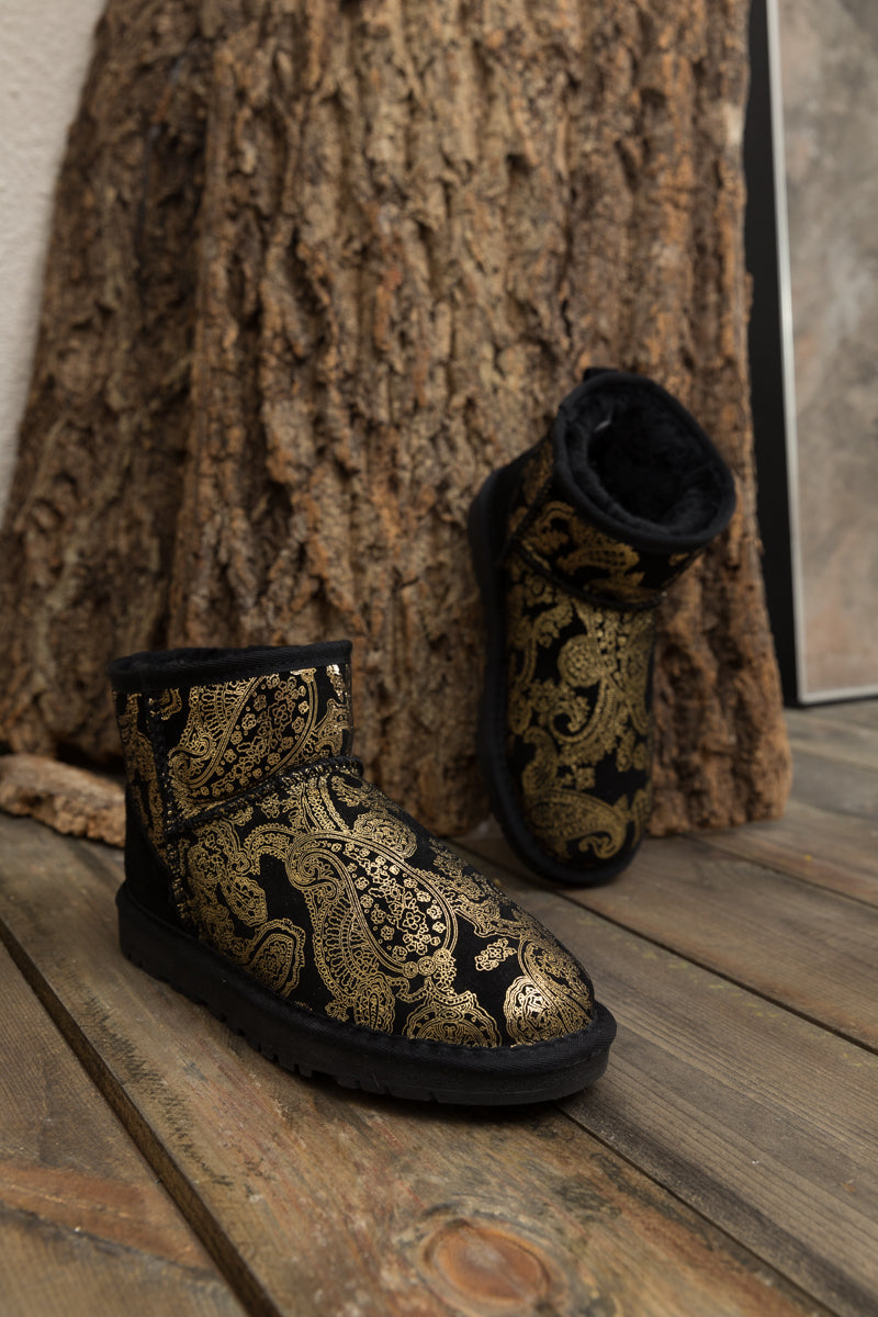 SMAIBULUN Ugg | Embroidered Faux Fur-Lined Leather Suede Boot