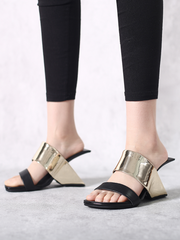 JadyRose | Open-Heel Leather Slide - Gold