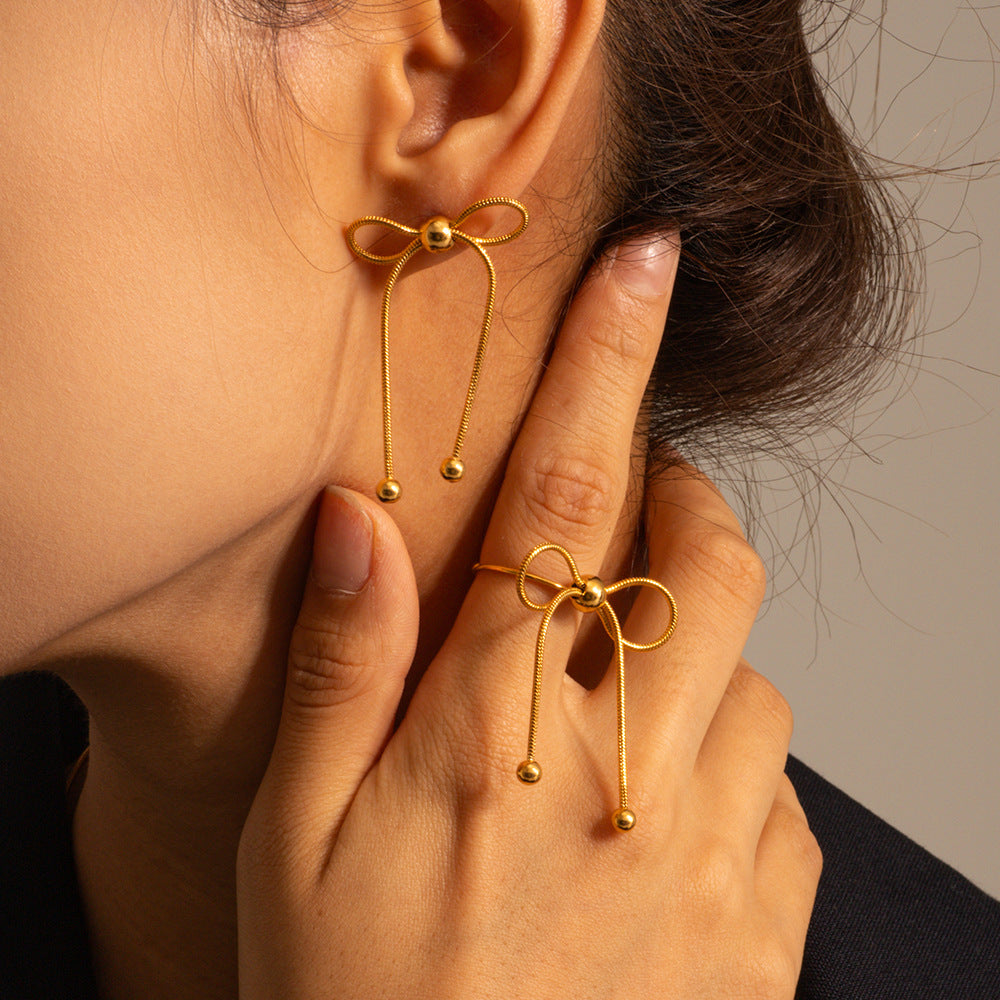 Golden Bow Drop Earrings