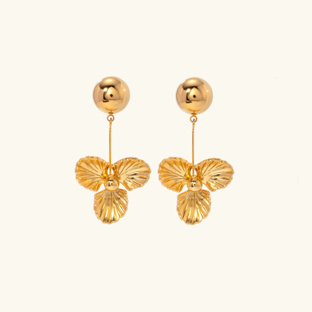 Golden Pansy Drop Earrings