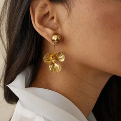 Golden Pansy Drop Earrings