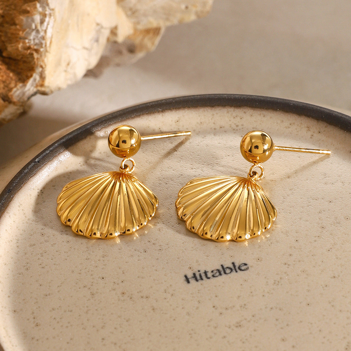 Golden Seashell Charm Earrings