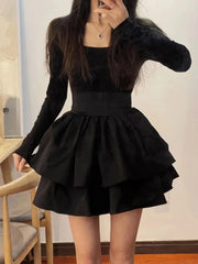 Gothic Mini Black Dresses for Women Y2K Birthday Party Princess Dress Long Sleeve A-line Ruffles Bow New Spring Prom Vestidos