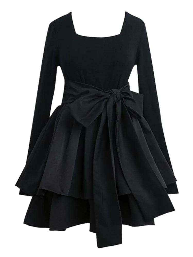 Gothic Mini Black Dresses for Women Y2K Birthday Party Princess Dress Long Sleeve A-line Ruffles Bow New Spring Prom Vestidos