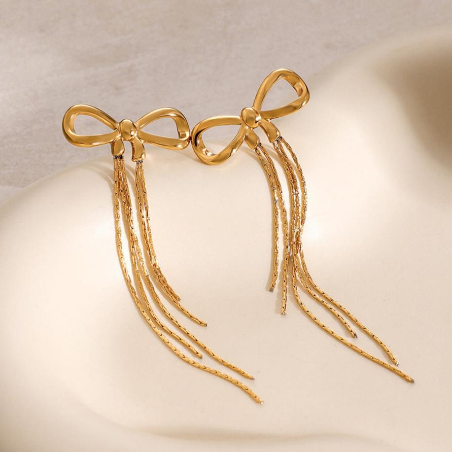 Graceful Gold Bow Drop Earrings