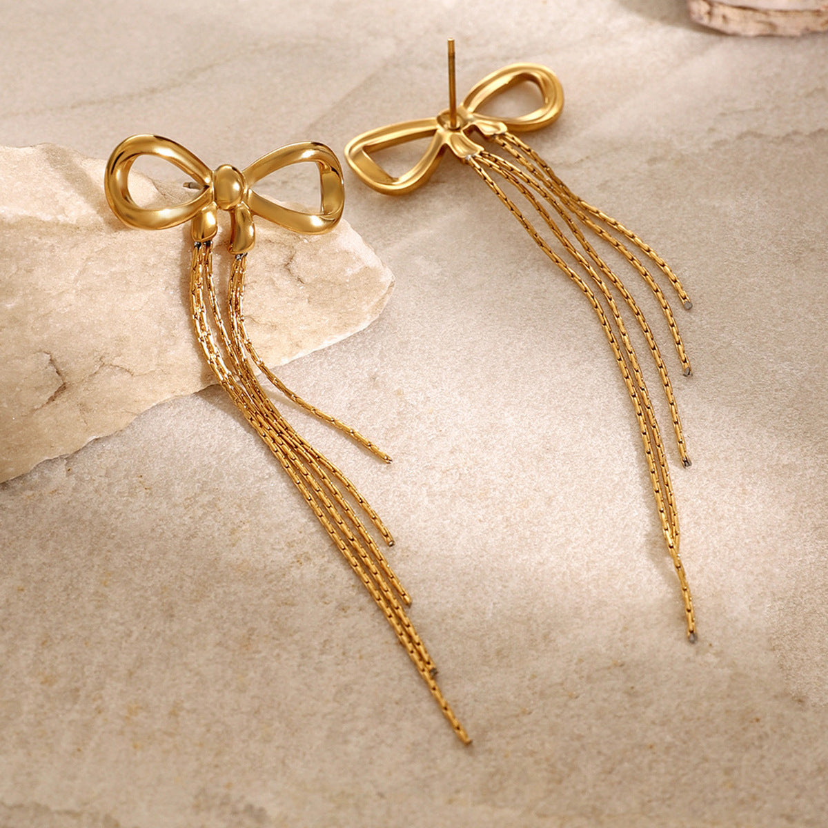 Graceful Gold Bow Drop Earrings