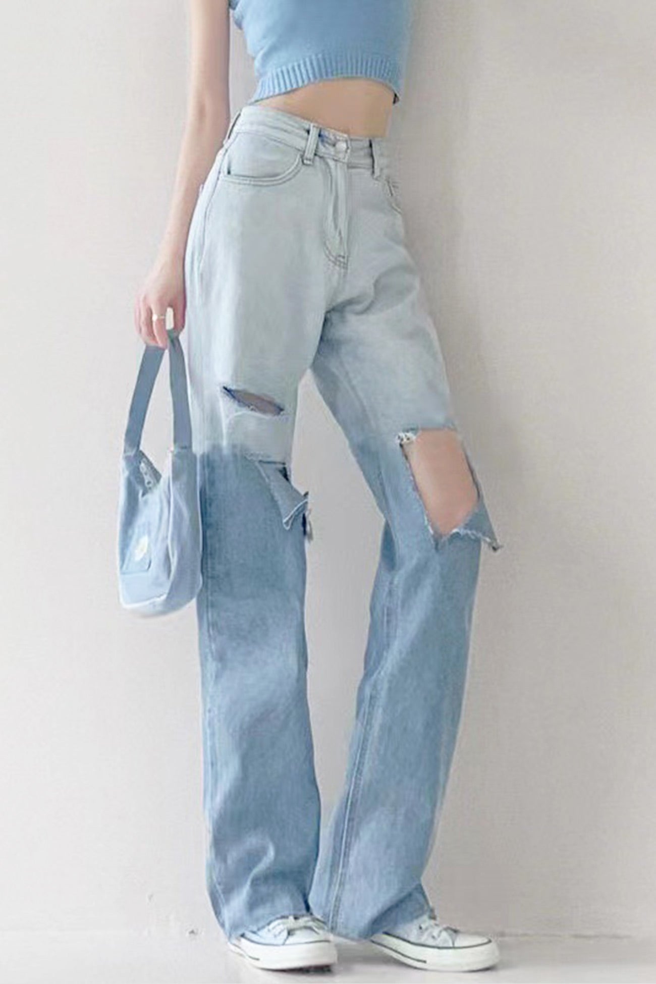 Gradient Ripped Straight-leg Jeans