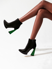 JadyRose | Black Green Triangled Leather High Heel Platform Boot