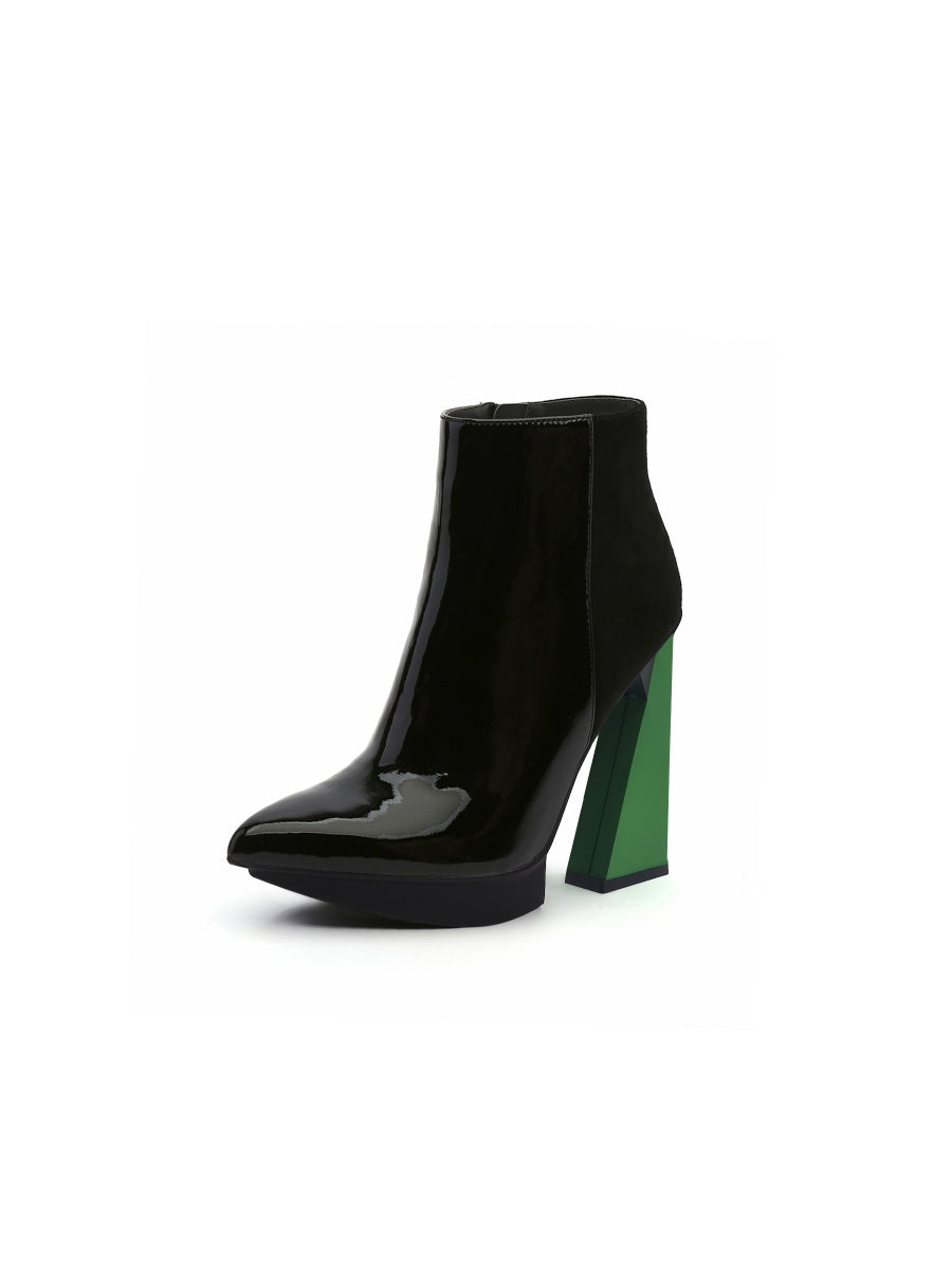 JadyRose | Black Green Triangled Leather High Heel Platform Boot