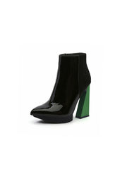 JadyRose | Black Green Triangled Leather High Heel Platform Boot